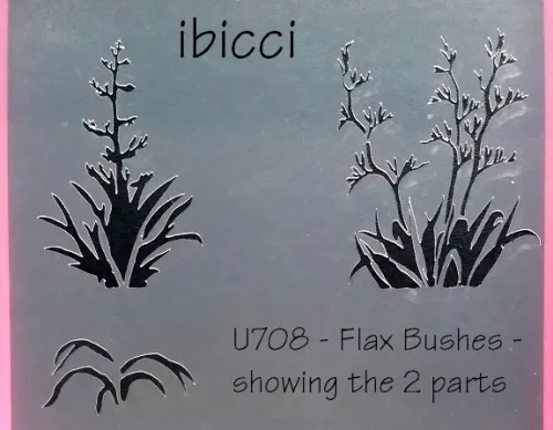 ibicci Flax Bushes stencil - closeup of 2 parts